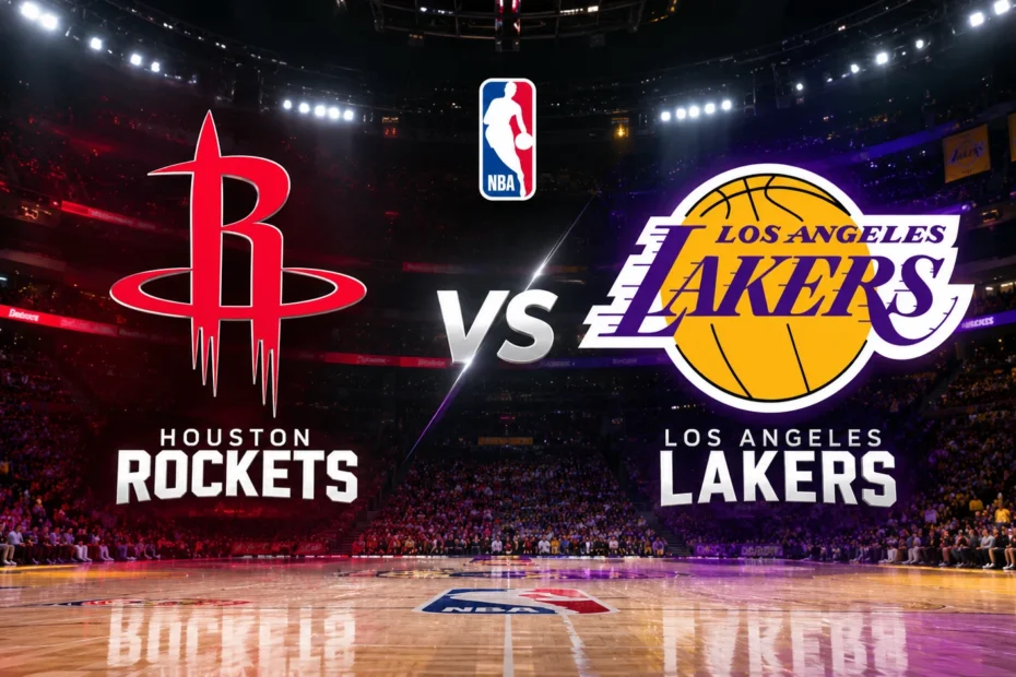 Houston Rockets vs Los Angeles Lakers NBA game featured image with team logos and arena background, May 1, 2026