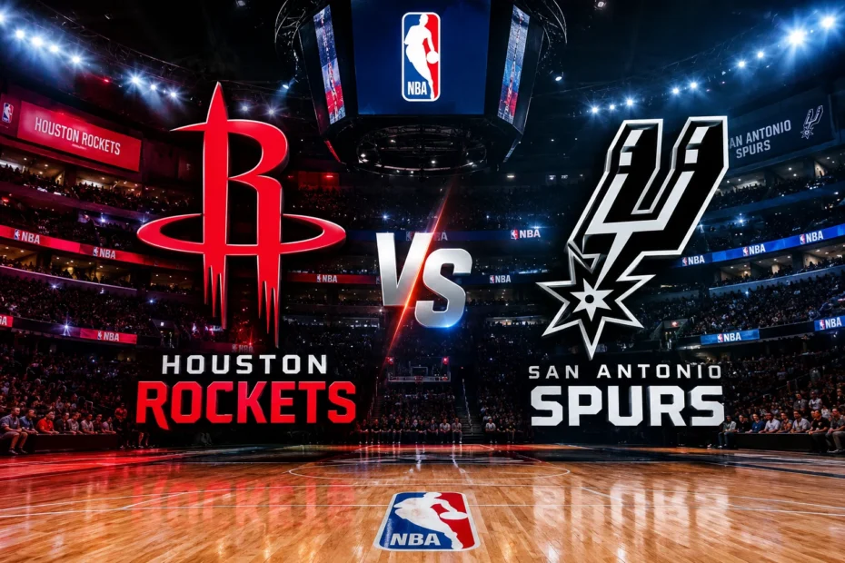 Houston Rockets vs San Antonio Spurs NBA arena matchup graphic